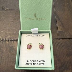 Charlotte & Lexi 14k Gold Plated Sterling Silver Apple Earrings Teacher Gift New